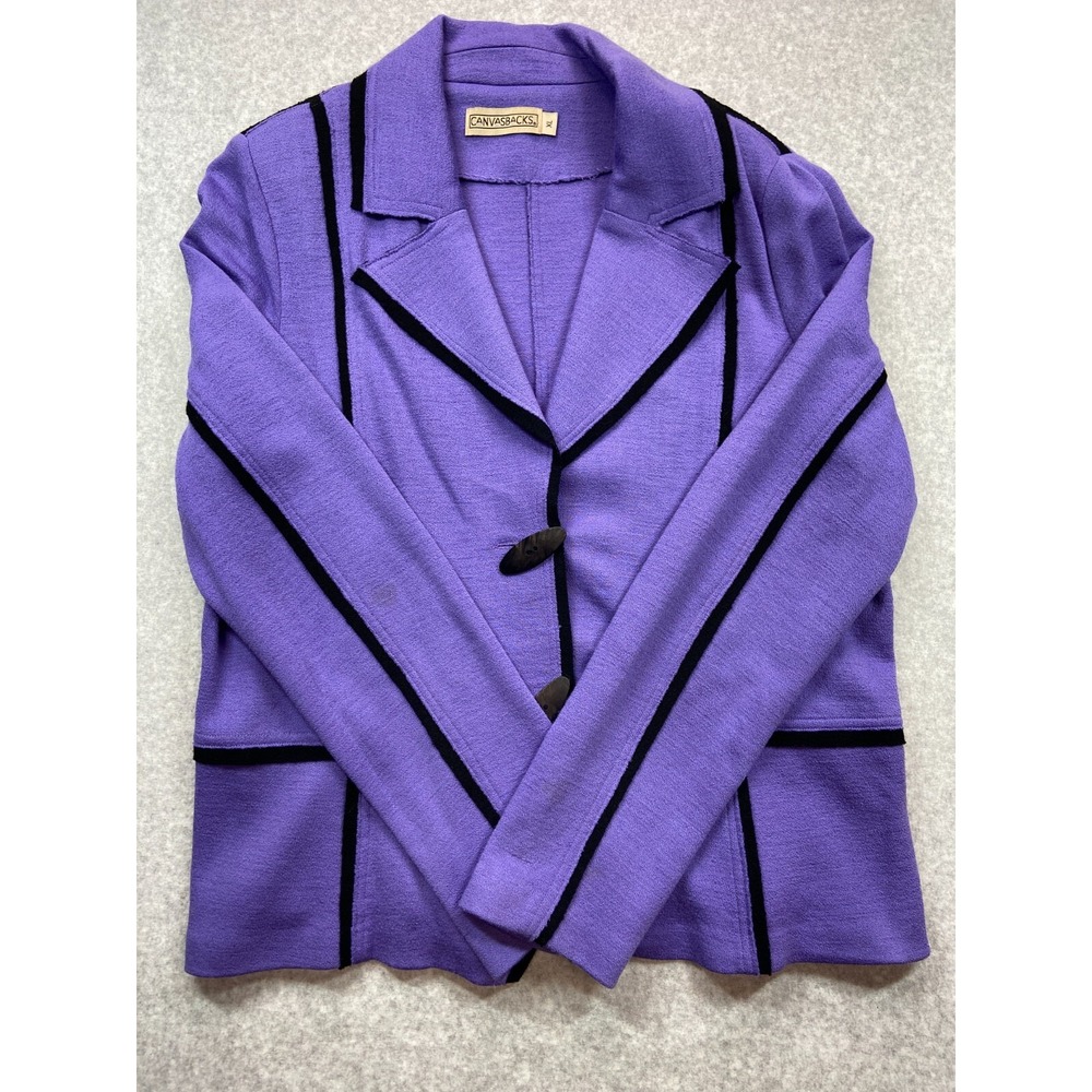 Canvasbacks Blazer Womens XL Purple Black Trim Wool‎ Button Front Jacket Made in
